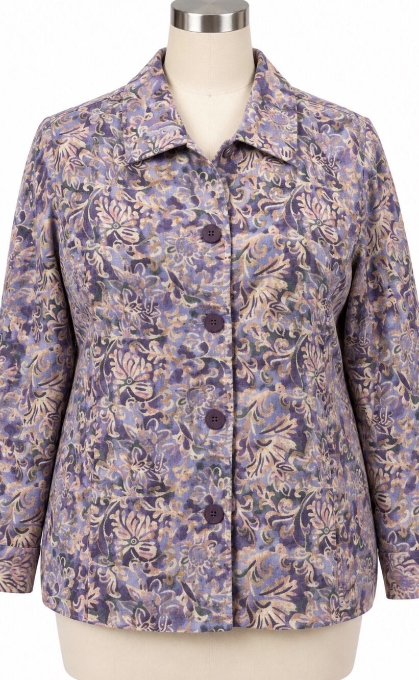 Coldwater Creek 1X linen blend jacket top paisley print purple jacket top plus